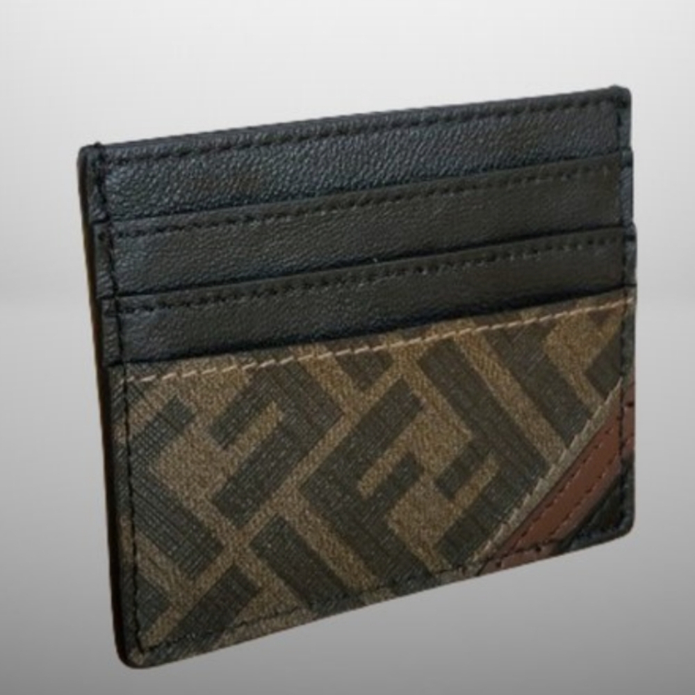FENDI FF CARD HOLDER BROWN AND BLACK CANVAS AND LEATHER